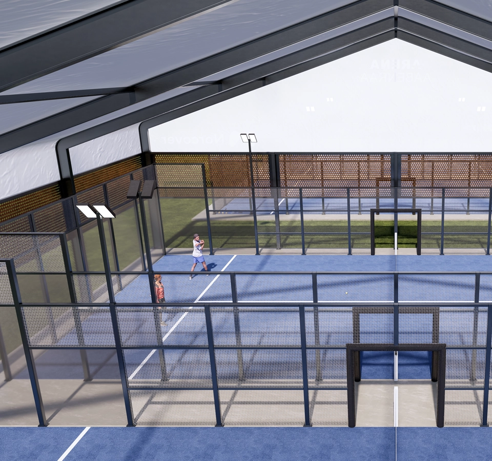 Arena Aabenraa padel overdækning med tagdug indvendig fra hallen